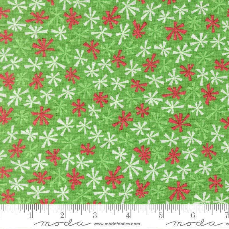 Image of Snow Time Tinsel Hollyleaf quilting cotton fabric by Me and My Sister Designs for Moda Fabrics. Features flowers on a green background. Cute Little Fabric Shop.