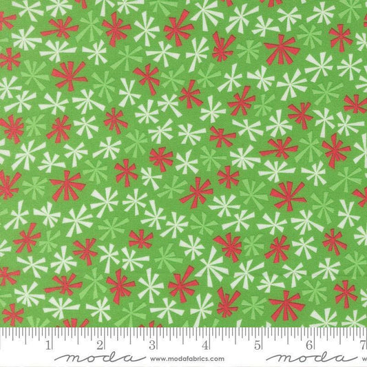 Image of Snow Time Tinsel Hollyleaf quilting cotton fabric by Me and My Sister Designs for Moda Fabrics. Features flowers on a green background. Cute Little Fabric Shop.