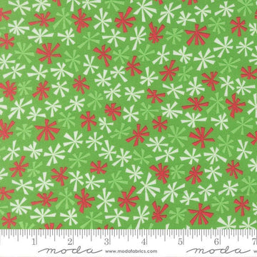 Image of Snow Time Tinsel Hollyleaf quilting cotton fabric by Me and My Sister Designs for Moda Fabrics. Features flowers on a green background. Cute Little Fabric Shop.
