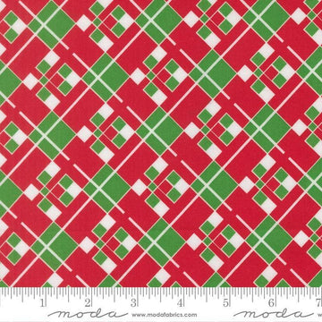 Image of Snow Time Checks Poinsettia Red quilting cotton fabric by Me and My Sister Designs for Moda Fabrics. Features checks on a red and green background. Cute Little Fabric Shop.