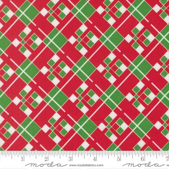 Image of Snow Time Checks Poinsettia Red quilting cotton fabric by Me and My Sister Designs for Moda Fabrics. Features checks on a red and green background. Cute Little Fabric Shop.