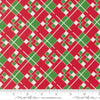 Image of Snow Time Checks Poinsettia Red quilting cotton fabric by Me and My Sister Designs for Moda Fabrics. Features checks on a red and green background. Cute Little Fabric Shop.