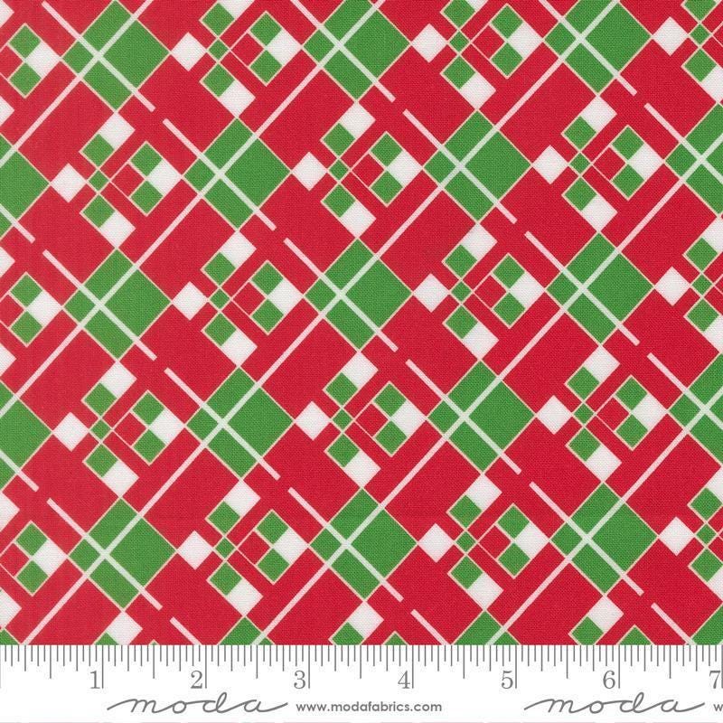 Image of Snow Time Checks Poinsettia Red quilting cotton fabric by Me and My Sister Designs for Moda Fabrics. Features checks on a red and green background. Cute Little Fabric Shop.