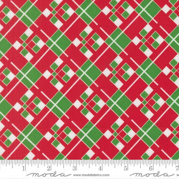 Image of Snow Time Checks Poinsettia Red quilting cotton fabric by Me and My Sister Designs for Moda Fabrics. Features checks on a red and green background. Cute Little Fabric Shop.