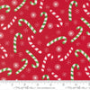Image of Snow Time Candy Cane Poinsettia quilting cotton fabric by Me and My Sister Designs for Moda Fabrics. Features candy canes on a red background. Cute Little Fabric Shop.
