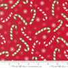 Image of Snow Time Candy Cane Poinsettia quilting cotton fabric by Me and My Sister Designs for Moda Fabrics. Features candy canes on a red background. Cute Little Fabric Shop.