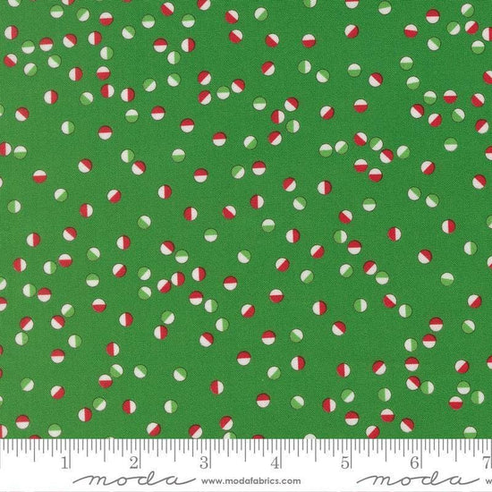 Image of Snow Time Jelly Dots Evergreen quilting cotton fabric by Me and My Sister Designs for Moda Fabrics. Features dots on a green background. Cute Little Fabric Shop.