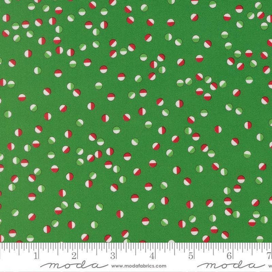 Image of Snow Time Jelly Dots Evergreen quilting cotton fabric by Me and My Sister Designs for Moda Fabrics. Features dots on a green background. Cute Little Fabric Shop.