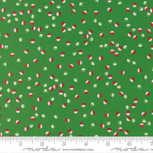 Image of Snow Time Jelly Dots Evergreen quilting cotton fabric by Me and My Sister Designs for Moda Fabrics. Features dots on a green background. Cute Little Fabric Shop.