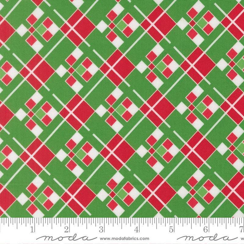 Image of Snow Time Checks Evergreen quilting cotton fabric by Me and My Sister Designs for Moda Fabrics. Features checks on a green and red background. Cute Little Fabric Shop.