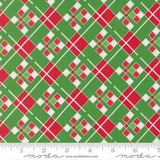 Image of Snow Time Checks Evergreen quilting cotton fabric by Me and My Sister Designs for Moda Fabrics. Features checks on a green and red background. Cute Little Fabric Shop.