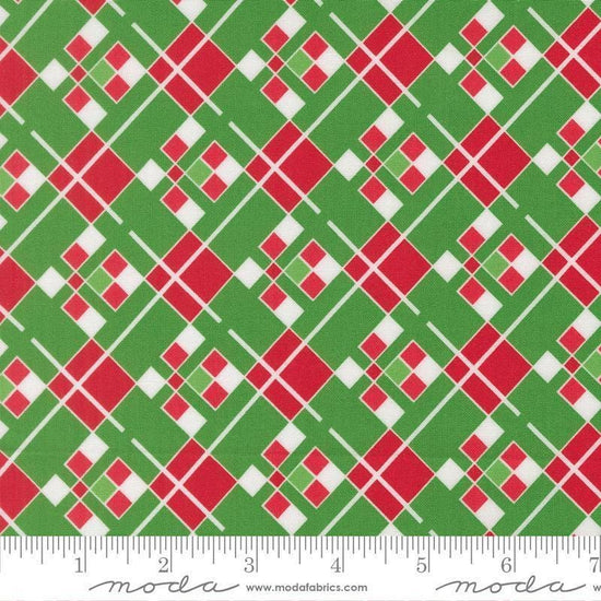 Image of Snow Time Checks Evergreen quilting cotton fabric by Me and My Sister Designs for Moda Fabrics. Features checks on a green and red background. Cute Little Fabric Shop.