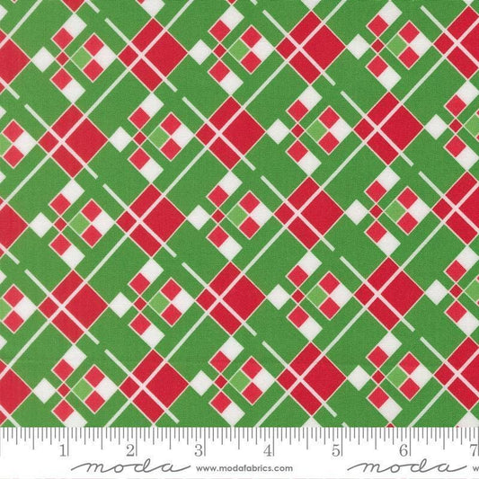 Image of Snow Time Checks Evergreen quilting cotton fabric by Me and My Sister Designs for Moda Fabrics. Features checks on a green and red background. Cute Little Fabric Shop.