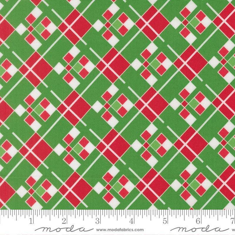 Image of Snow Time Checks Evergreen quilting cotton fabric by Me and My Sister Designs for Moda Fabrics. Features checks on a green and red background. Cute Little Fabric Shop.