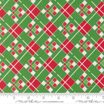 Image of Snow Time Checks Evergreen quilting cotton fabric by Me and My Sister Designs for Moda Fabrics. Features checks on a green and red background. Cute Little Fabric Shop.