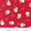 Image of Snow Time Tossed Snowman Poinsettia Red quilting cotton fabric by Me and My Sister Designs for Moda Fabrics. Features snowmen on a red background. Cute Little Fabric Shop.