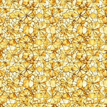 Image of Lumenique Mosaic Blender Yellow quilting cotton fabric by Dan Morris for QT Fabrics. Features a printed stained glass pattern on a yellow background. Cute Little Fabric Shop.