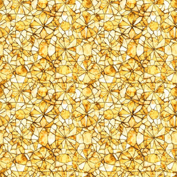 Image of Lumenique Mosaic Blender Yellow quilting cotton fabric by Dan Morris for QT Fabrics. Features a printed stained glass pattern on a yellow background. Cute Little Fabric Shop.