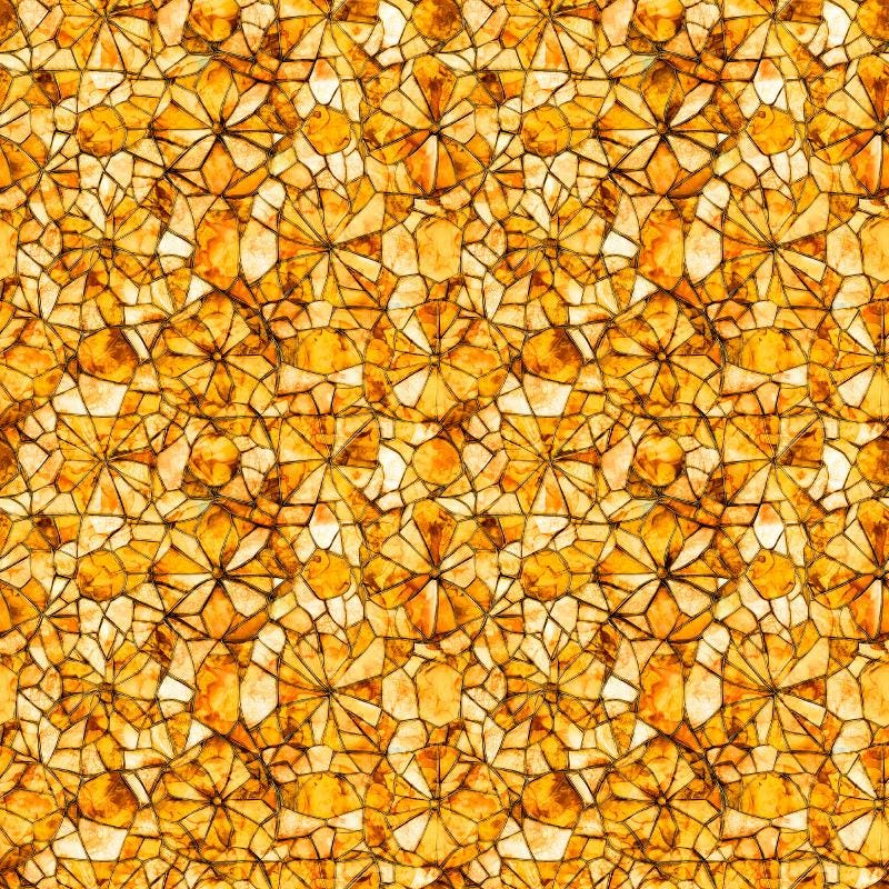 Image of Lumenique Mosaic Blender Amber quilting cotton fabric by Dan Morris for QT Fabrics. Features a printed stained glass pattern on a yellow background. Cute Little Fabric Shop.