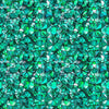 Image of Lumenique Mosaic Blender Jade quilting cotton fabric by Dan Morris for QT Fabrics. Features a printed stained glass pattern on a green background. Cute Little Fabric Shop.