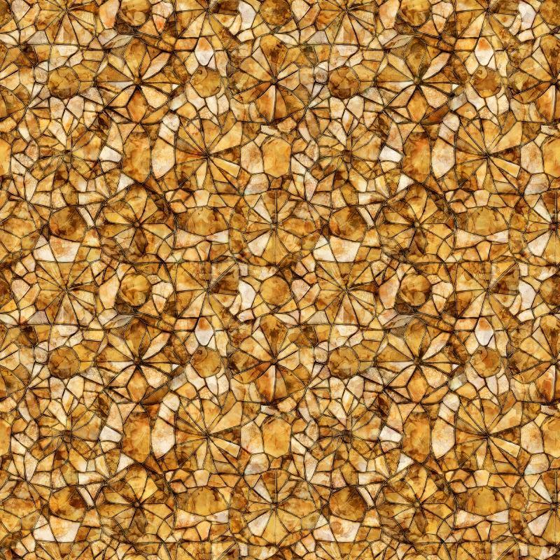 Image of Lumenique Mosaic Blender Brown quilting cotton fabric by Dan Morris for QT Fabrics. Features a printed stained glass pattern on a brown background. Cute Little Fabric Shop.