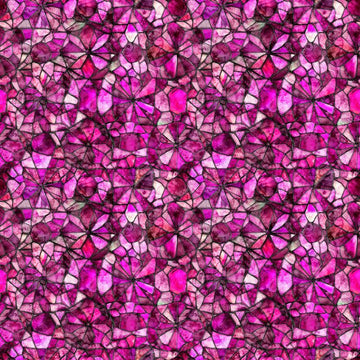 Image of Lumenique Mosaic Blender Fuschia quilting cotton fabric by Dan Morris for QT Fabrics. Features a printed stained glass pattern on a purple background. Cute Little Fabric Shop.