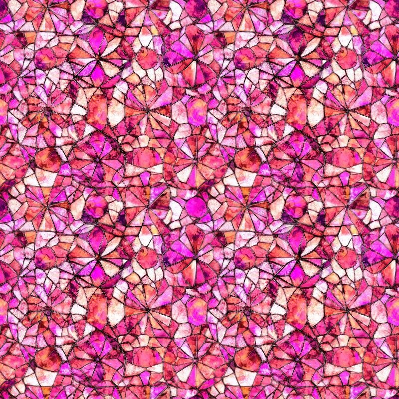 Image of Lumenique Mosaic Blender Bubblegum quilting cotton fabric by Dan Morris for QT Fabrics. Features a printed stained glass pattern on a pink background. Cute Little Fabric Shop.