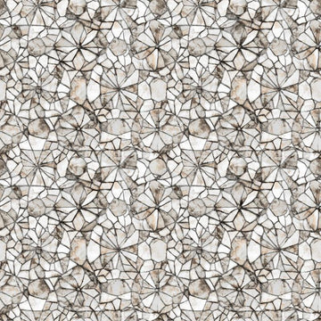 Image of Lumenique Mosaic Blender Gray quilting cotton fabric by Dan Morris for QT Fabrics. Features a printed stained glass pattern on a gray background. Cute Little Fabric Shop.
