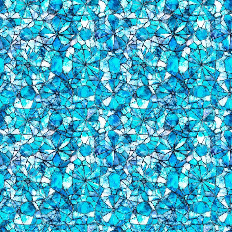 Image of Lumenique Mosaic Blender Blue quilting cotton fabric by Dan Morris for QT Fabrics. Features a printed stained glass pattern on a blue background. Cute Little Fabric Shop.