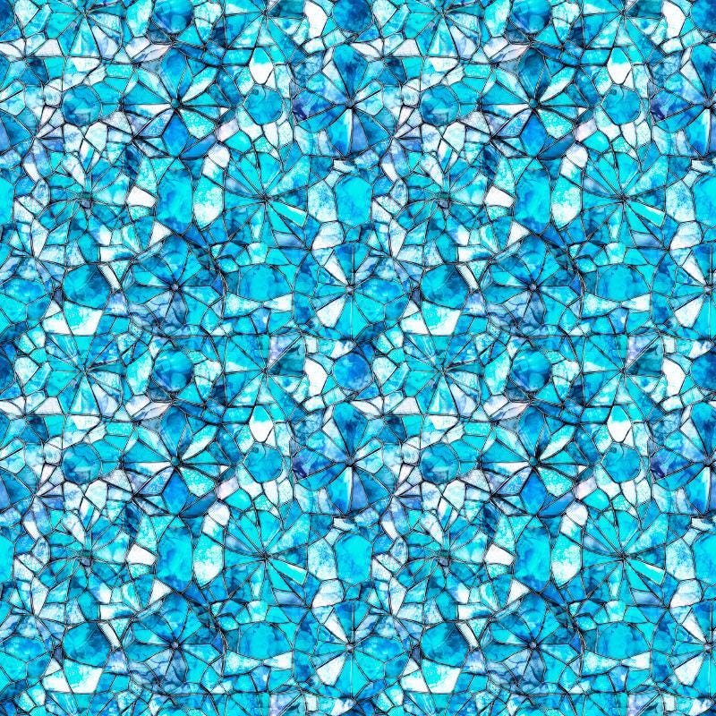 Image of Lumenique Mosaic Blender Blue quilting cotton fabric by Dan Morris for QT Fabrics. Features a printed stained glass pattern on a blue background. Cute Little Fabric Shop.
