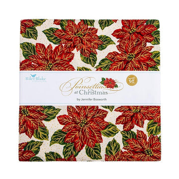 SALE Poinsettias at Christmas 10" Stacker Floral Fabric - 10-17630-42 - 42-pieces Precut - Riley Blake Quilting Cotton Fabric