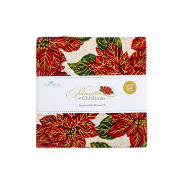 Poinsettias at Christmas 5" Stacker Floral Fabric - 5-17630-42 - 42-Piece Precut - Riley Blake Quilting Cotton Fabric