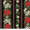 Image of Poinsettias at Christmas Border Stripe Blake Foil quilting cotton fabric by Jennifer Bosworth for Riley Blake Designs. Features flowers on a black background. Cute Little Fabric Shop.