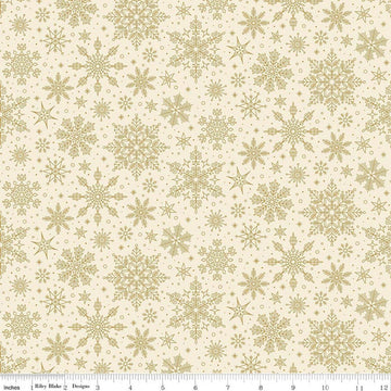 Image of Poinsettias at Christmas Snowflakes Cream Foil quilting cotton fabric by Jennifer Bosworth for Riley Blake Designs. Features snowflakes on a cream background. Cute Little Fabric Shop.
