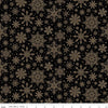 Image of Poinsettias at Christmas Snowflakes Black Foil quilting cotton fabric by Jennifer Bosworth for Riley Blake Designs. Features snowflakes on a black background. Cute Little Fabric Shop.