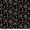 Image of Poinsettias at Christmas Snowflakes Black Foil quilting cotton fabric by Jennifer Bosworth for Riley Blake Designs. Features snowflakes on a black background. Cute Little Fabric Shop.