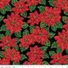 Image of Poinsettias at Christmas Main Black Foil quilting cotton fabric by Jennifer Bosworth for Riley Blake Designs. Features flowers on a black background. Cute Little Fabric Shop.