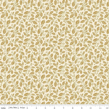 Image of Poinsettias at Christmas Holly Cream Foil quilting cotton fabric by Jennifer Bosworth for Riley Blake Designs. Features leaves on a cream background. Cute Little Fabric Shop.