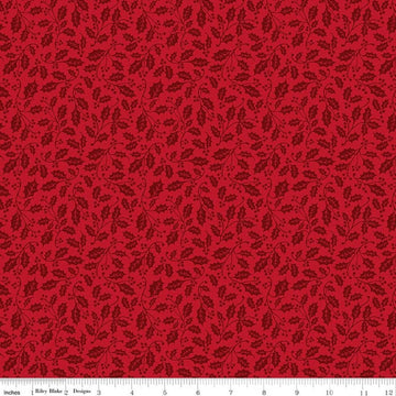 Image of Poinsettias at Christmas Holly Red quilting cotton fabric by Jennifer Bosworth for Riley Blake Designs. Features leaves on a red background. Cute Little Fabric Shop.