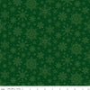 Image of Poinsettias at Christmas Snowflakes Green quilting cotton fabric by Jennifer Bosworth for Riley Blake Designs. Features snowflakes on a green background. Cute Little Fabric Shop.