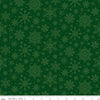 Image of Poinsettias at Christmas Snowflakes Green quilting cotton fabric by Jennifer Bosworth for Riley Blake Designs. Features snowflakes on a green background. Cute Little Fabric Shop.