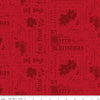 Image of Poinsettias at Christmas Text Red quilting cotton fabric by Jennifer Bosworth for Riley Blake Designs. Features words on a red background. Cute Little Fabric Shop.
