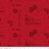 Image of Poinsettias at Christmas Text Red quilting cotton fabric by Jennifer Bosworth for Riley Blake Designs. Features words on a red background. Cute Little Fabric Shop.
