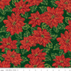 Image of Poinsettias at Christmas Main Green Foil quilting cotton fabric by Jennifer Bosworth for Riley Blake Designs. Features flowers on a green background. Cute Little Fabric Shop.