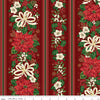 Image of Poinsettias at Christmas Border Stripe Red Foil quilting cotton fabric by Jennifer Bosworth for Riley Blake Designs. Features flowers on a red background. Cute Little Fabric Shop.