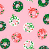 Image of Merry Happy Bough Down Melody Pink quilting cotton fabric by Kimberly Kight of Ruby Star Society for Moda Fabrics. Features wreaths on a pink background. Cute Little Fabric Shop.