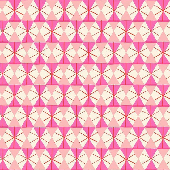 Image of Merry Happy Happy Hexie Lipstick quilting cotton fabric by Kimberly Kight of Ruby Star Society for Moda Fabrics. Features hexagons on a pink background. Cute Little Fabric Shop.