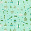 Image of Merry Happy Baubles Mint quilting cotton fabric by Kimberly Kight of Ruby Star Society for Moda Fabrics. Features ornaments on a green background. Cute Little Fabric Shop.