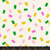 Image of Merry Happy Merry Gummies Natural quilting cotton fabric by Kimberly Kight of Ruby Star Society for Moda Fabrics. Features gummy bears on a cream background. Cute Little Fabric Shop.