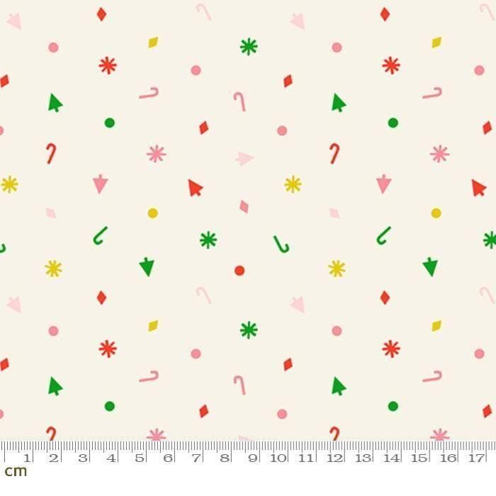 Image of Merry Happy Christmas Confetti Multi quilting cotton fabric by Kimberly Kight of Ruby Star Society for Moda Fabrics. Features christmas silhouettes on a cream background. Cute Little Fabric Shop.